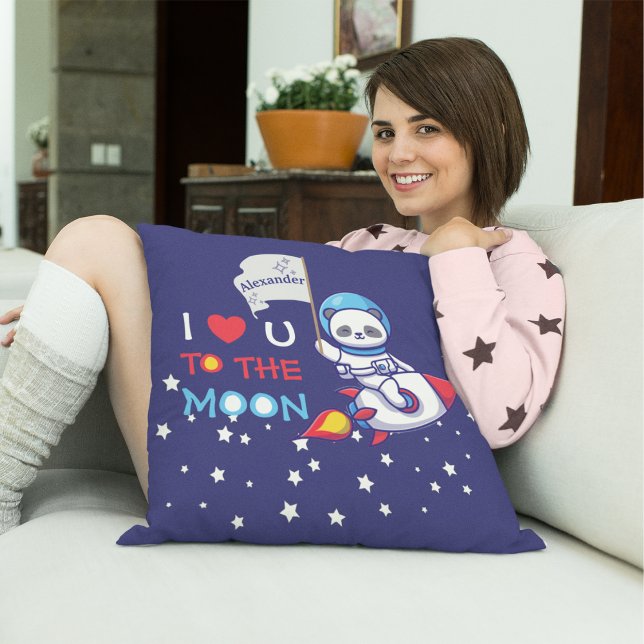 Cute Panda Bear On Rocket Ship Kids Personalised Cushion (Creator Uploaded)
