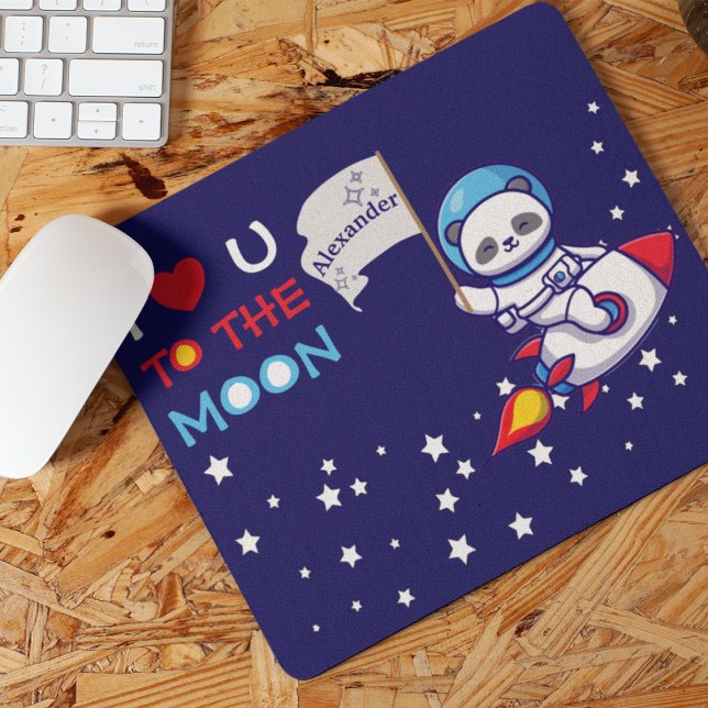 Cute Panda Bear On Rocket Ship Kids Personalised Mouse Mat (Creator Uploaded)