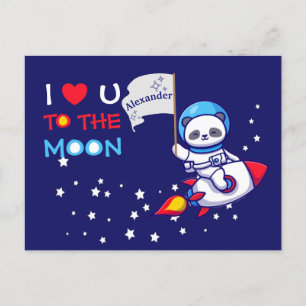 Cute Panda Bear On Rocket Ship Kids Personalised Postcard