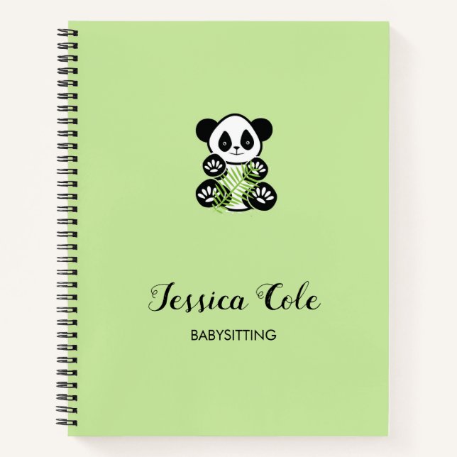 Cute panda bear pale green notebook (Front)