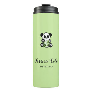 Cute panda bear pale green thermal tumbler