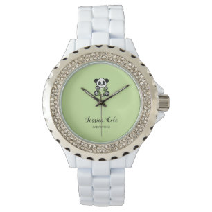 Cute panda bear pale green watch