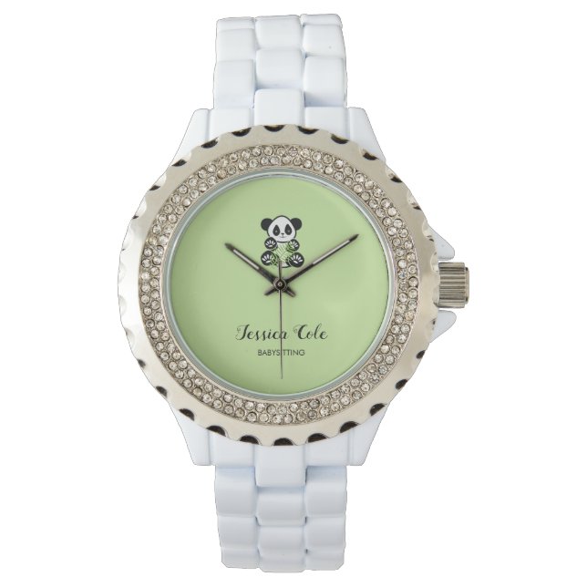 Cute panda bear pale green watch (Front)