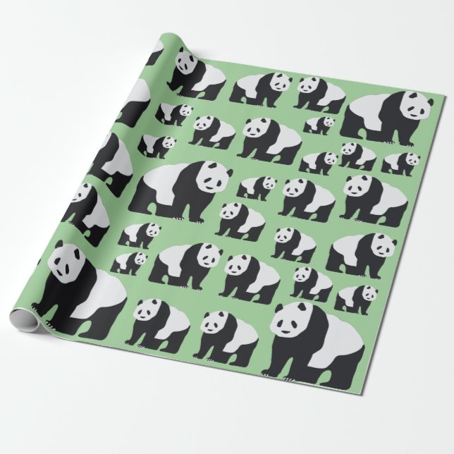Cute Panda Bear Pattern Wrapping Paper (Unrolled)