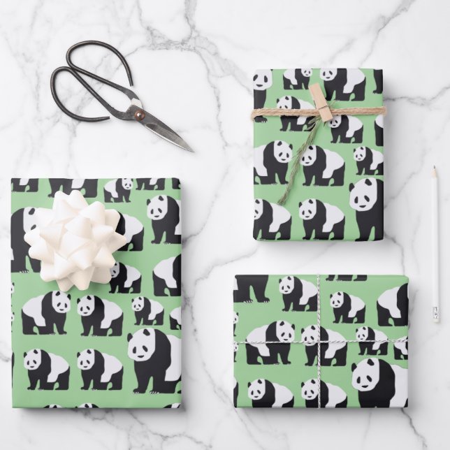 Cute Panda Bear Pattern Wrapping Paper Sheet (Front)