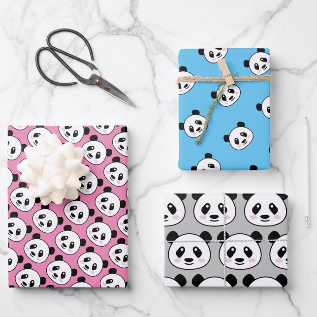 Cute panda bear pattern wrapping paper sheets (Front)