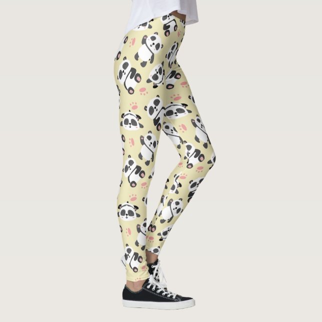 Cute panda bear paw cream background leggings (Right)