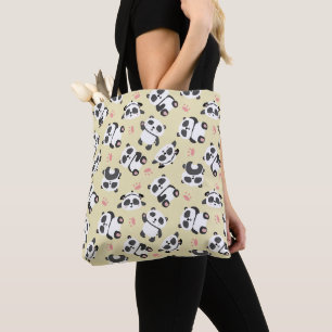 Cute panda bear paw cream background tote bag