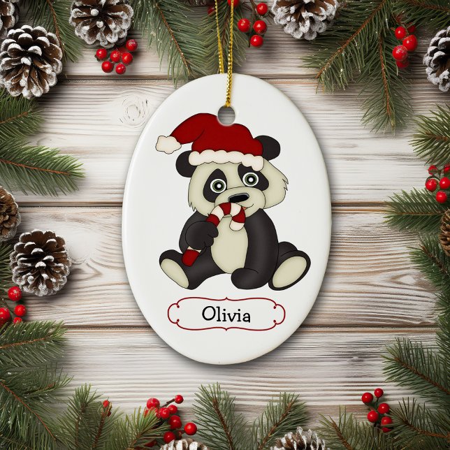 Cute Panda Bear Personalised Christmas Ceramic Tree Decoration (Creator Uploaded)