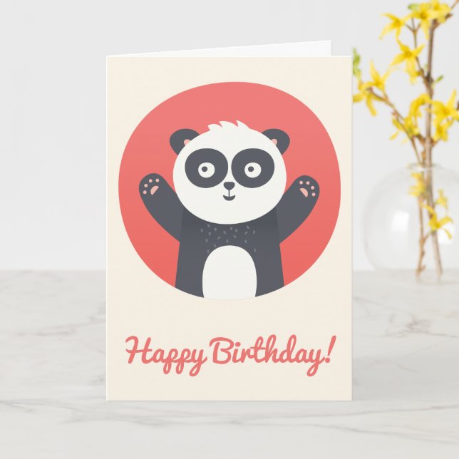 Cute Panda Bear - Personalised Kids Birthday Card (Yellow Flower)