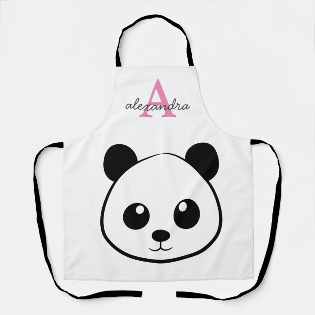 Cute Panda Bear – Personalised Monogram Kitchen Apron (Front)