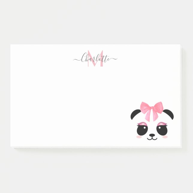 Cute panda bear personalised monogram  post-it notes (Front)