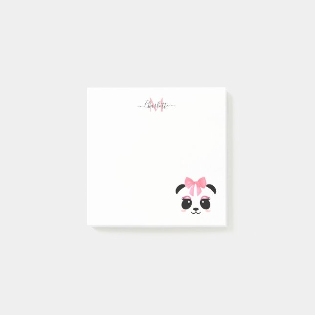 Cute panda bear personalised monogram  post-it notes (Front)