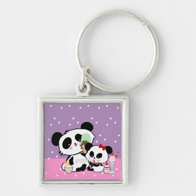 Cute Panda bear picnic kawaii Key Ring (Front)