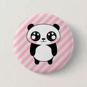 Cute Panda Bear Pink Stripes Background 6 Cm Round Badge