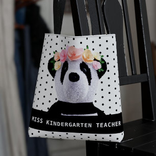 Cute Panda Bear Polka Dot Teacher Tote Bag