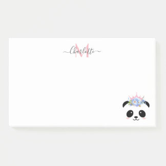 Cute panda bear princess personalised monogram post-it notes