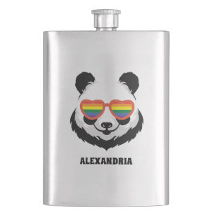 Cute Panda Bear   Rainbow   LGBTQ Flask