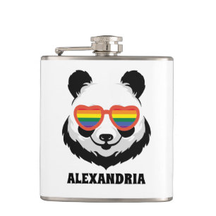 Cute Panda Bear   Rainbow   LGBTQ Hip Flask