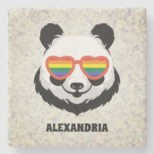 Cute Panda Bear Rainbow LGBTQ Stone Coaster