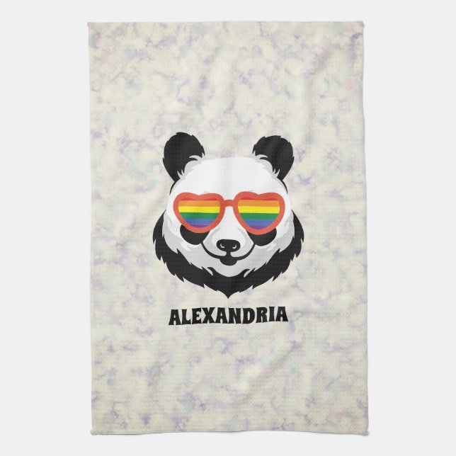 Cute Panda Bear | Rainbow | LGBTQ Tea Towel (Vertical)