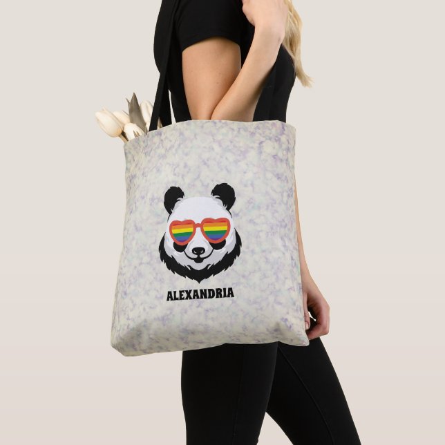 Cute Panda Bear | Rainbow | LGBTQ Tote Bag (Close Up)