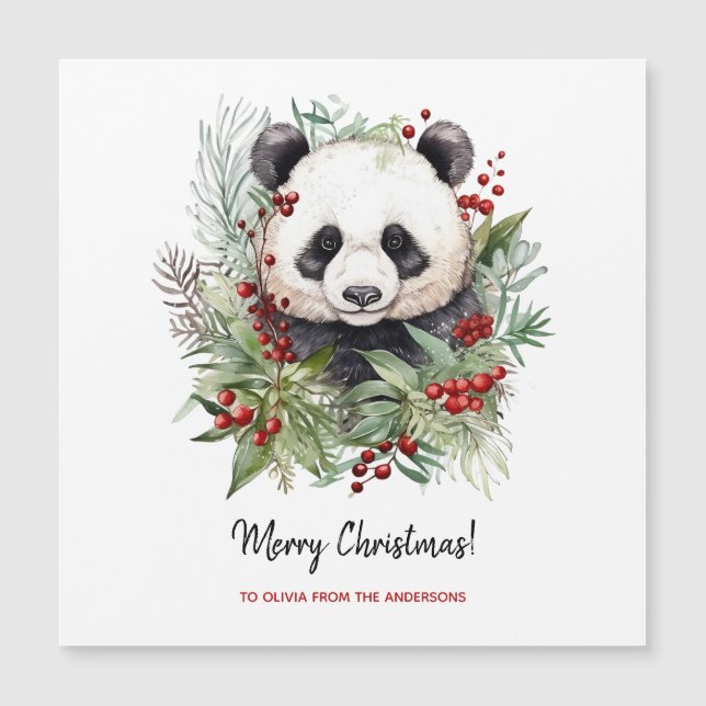 Cute Panda Bear Rustic Christmas botanicals (Front)