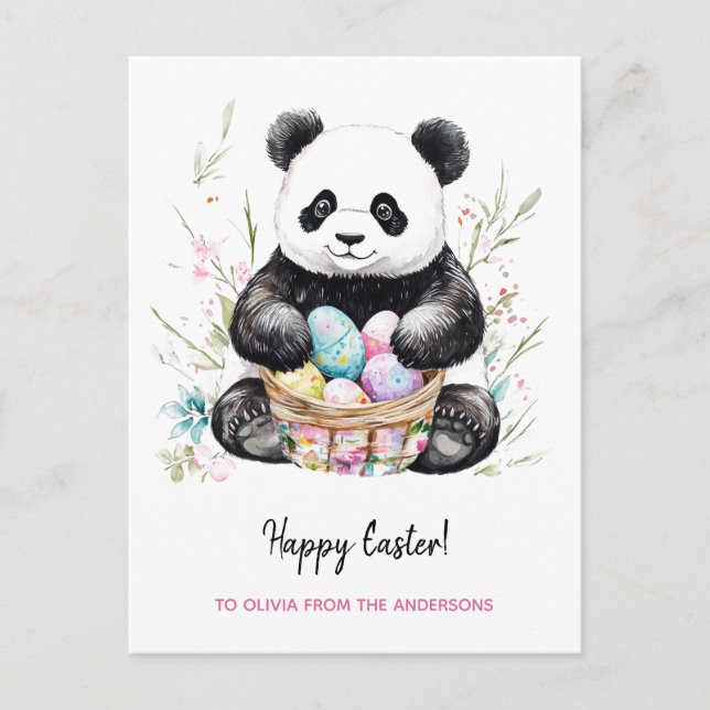 Cute Panda Bear Rustic Easter  Holiday Postcard (Front)