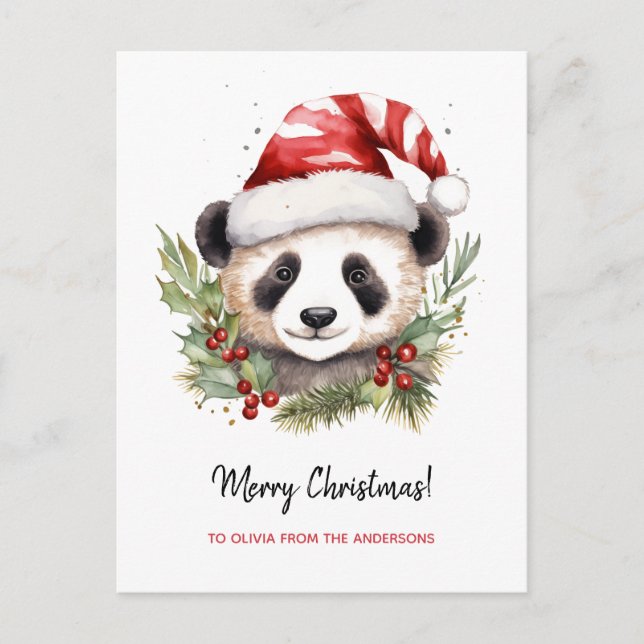 Cute Panda Bear Santa Merry Christmas Holiday Postcard (Front)