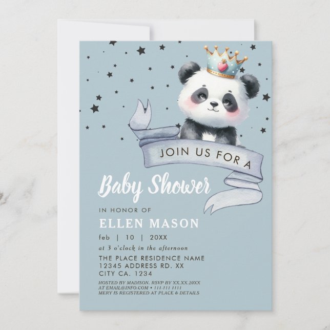 Cute Panda Bear Stars Blue Sky Baby Shower Invitation (Front)