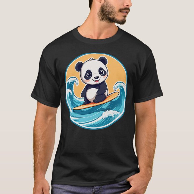 Cute Panda Bear Surfing A Wave Kids & Adults T-Shirt (Front)