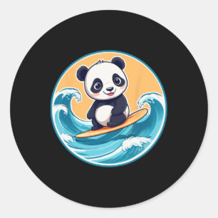 Cute Panda Bear Surfing A Wave Kids And Adults Classic Round Sticker