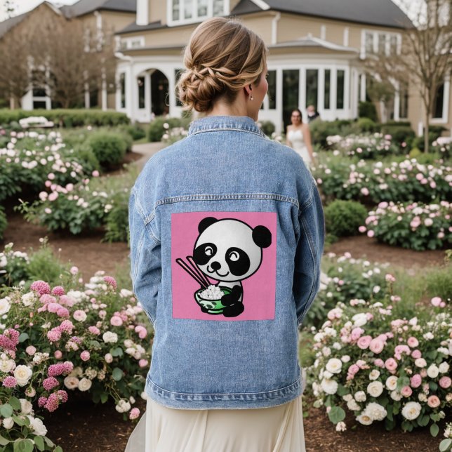 CUTE PANDA BEAR SUSHI DENIM JACKET (Wedding Back)