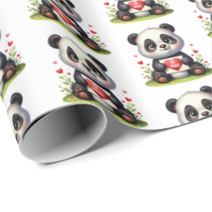 Cute panda bear Valentine tiled pattern  Wrapping Paper