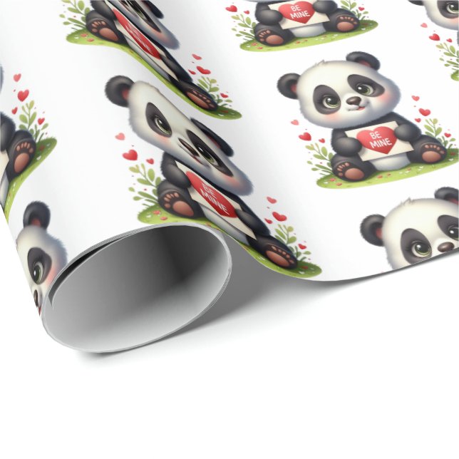 Cute panda bear Valentine tiled pattern  Wrapping Paper (Roll Corner)