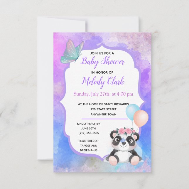 Cute Panda Bear Watercolor Baby Shower Invitation (Front)