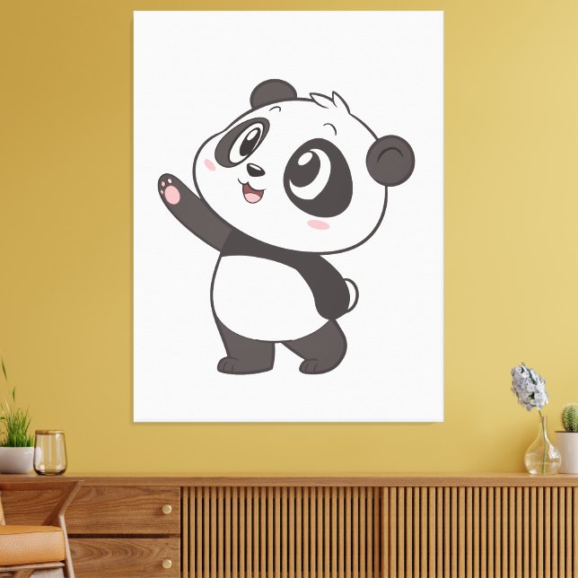 Cute Panda Bear Waving – Canvas Print (Insitu(LivingRoom))