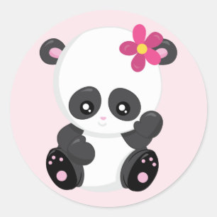 Cute Panda Bear Waving Classic Round Sticker