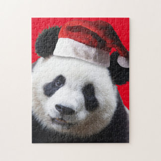 Cute Panda Bear wearing a Santa Claus hat Jigsaw Puzzle