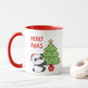 Cute Panda Bear With Christmas Tree  Mug