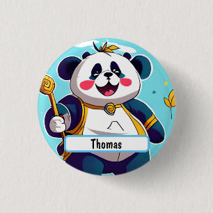 Cute Panda Bear With Customisable Nametag 3 Cm Round Badge