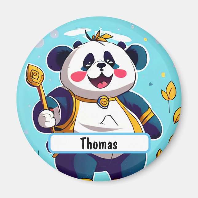 Cute Panda Bear With Customisable Nametag Magnet (Front)