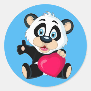 Cute Panda Bear with heart Classic Round Sticker