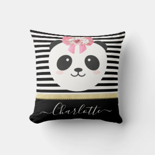 Cute panda bear with pink ribbon  cushion