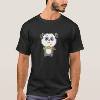 Cute Panda Bear With Pizza Kawaii Minimalist Carto T-Shirt