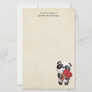 Cute Panda Bear with Rose Bouquet