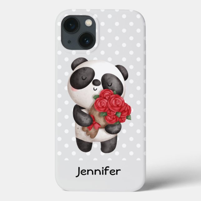 Cute Panda Bear with Rose Bouquet Case-Mate iPhone Case (Back)