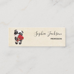 Cute Panda Bear with Rose Bouquet Mini Business Card