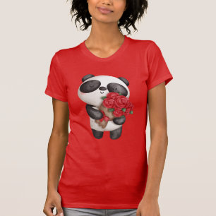 Cute Panda Bear with Rose Bouquet T-Shirt