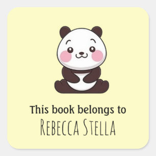 Cute panda bear yellow square sticker